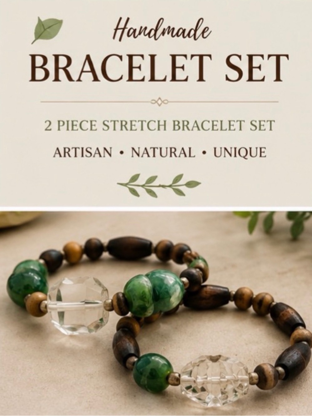 SET of 2 Multi stone crystsl & jade bracelet